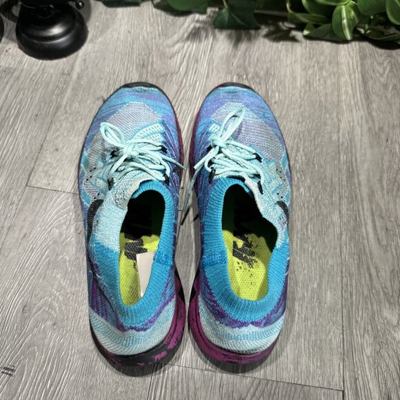 Nike Free 3.0 Flyknit Running Shoes Women 7.5 Blue Purple Black Slip On - Picture 6 of 10